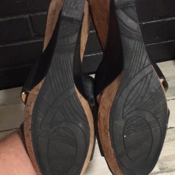 Nine West woman’s black leather cork look wedge open toed sandal size 9.5 - Picture 4 of 6